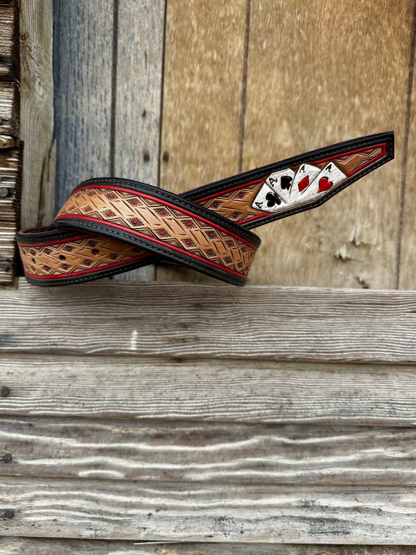 Belt with card suites on tip